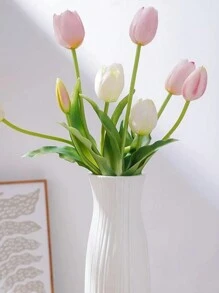 1pc Living Room Plastic Vase, Durable Flower Pot, For Dried And Fresh Flowers, Bedroom, Wedding, Home Table Decoration Gifts Birthday Graduation Home Decor Room Decor Flower Vase Glass Vase - White - View 4