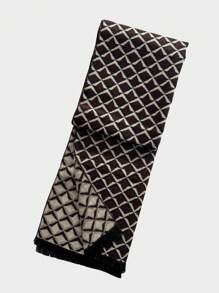 秋冬季時尚經典犬牙紋圍巾,中性生日禮物,暖和高端的韓式雙面,適用於甜美女孩和男友的厚重保暖圍巾 - 棕色 - 查看 2