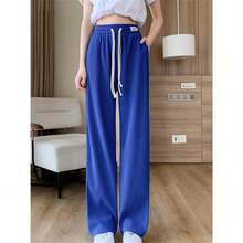 pantalones PATA ELEFANTE,   Pantalón de pierna ancha, pantalón de pata de elefante, pantalón con cordón en la cintura - Azul - Ver 3