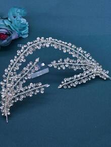 1pc Women'S Rhinestone Bridal Headband, Luxury Rhinestone & Rhinestone & Cut-Out Design Hair Accessory For Wedding, Party, Birthday And Other Occasions - Silver - View 3