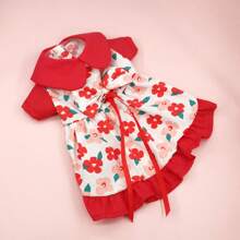 2 件套宠物衣服和发夹，适合春夏季。狗和猫衣服，小型犬比熊博美犬连衣裙，配彼得潘项圈和花发夹配件套装 - 紅色 - 查看 4