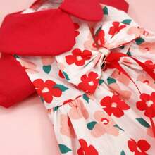 2 件套宠物衣服和发夹，适合春夏季。狗和猫衣服，小型犬比熊博美犬连衣裙，配彼得潘项圈和花发夹配件套装 - 紅色 - 查看 6