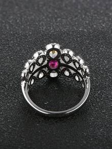 1 pc 925 Sterling Silver Created ruby Ring Gift for Wife Girlfriend - Silver - View 4