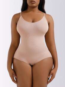 Enterizo de control de abdomen sin costuras para mujeres de talla grande con control de barriga y correa ajustable - Albaricoque - Ver 2