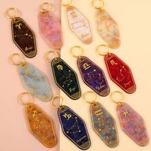 1 Piece Acrylic 12 Zodiac Sign Glitter Retro Motel Keychain Best Mother's Day Accessory Casual Car Accessories Bag Charm Backpack For School Cute Goth Y2k Halloween Accessories Teachers Day Christmas Gift Ideas Bag Lanyards With Id Holder Car Accessories Bag Charms - Multicolor - View 4