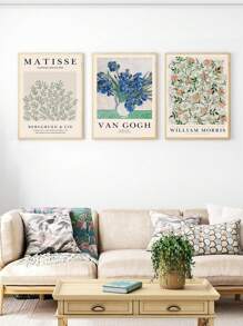 3 幅抽象帆布畫復古藝術版畫植物牆圖片花瓶畫海報樹葉壁畫北歐牆壁海報客廳裝飾無框 - 軍綠色 - 查看 5