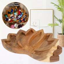 1pc Lotus Shaped Crystal Tray, Crystal Display Tray, Crystal Storage Box, Decorative Crystal Stone - Wood Color - View 5