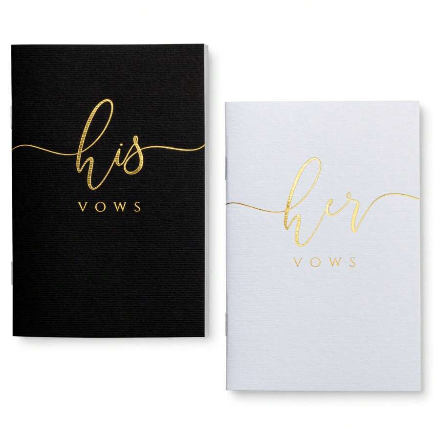 2PCS Wedding Vow Books, Vow Books His And Hers With Gold Foil Lettering, 28 Pages With Plenty Of Space To Write Your Vows, Perfect Wedding Essentials For Your Wedding Day - Đen trắng với lá vàng - Xem 1