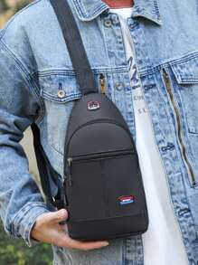 Large Capacity Men's Backpack Fashion Simple About Color Contrast Casual Crossbody Bag Business Shoulder Practical Chest Bag - Black - View 7