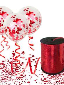 500碼紅色捲曲褶皺緞帶,氣球線閃亮金屬卷轉,適用於禮品包裝緞帶,生日派對節日藝術工藝裝飾,花藝花卉裝飾 - 紅色 - 查看 4