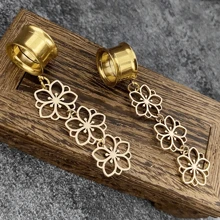1個不銹鋼金色耳胎管隧洞塞子蓮花吊墜伸展器低敏穿孔女性身體珠寶 - 金黃色 - 查看 6