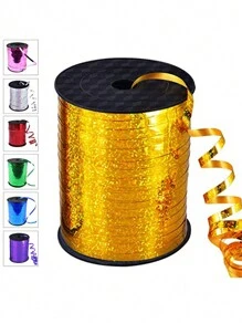 500碼金色捲曲褶皺絲帶,氣球串狀閃亮金屬捲,適用於生日派對節日藝術工藝裝飾花店鮮花裝飾 - 金色 - 查看 1