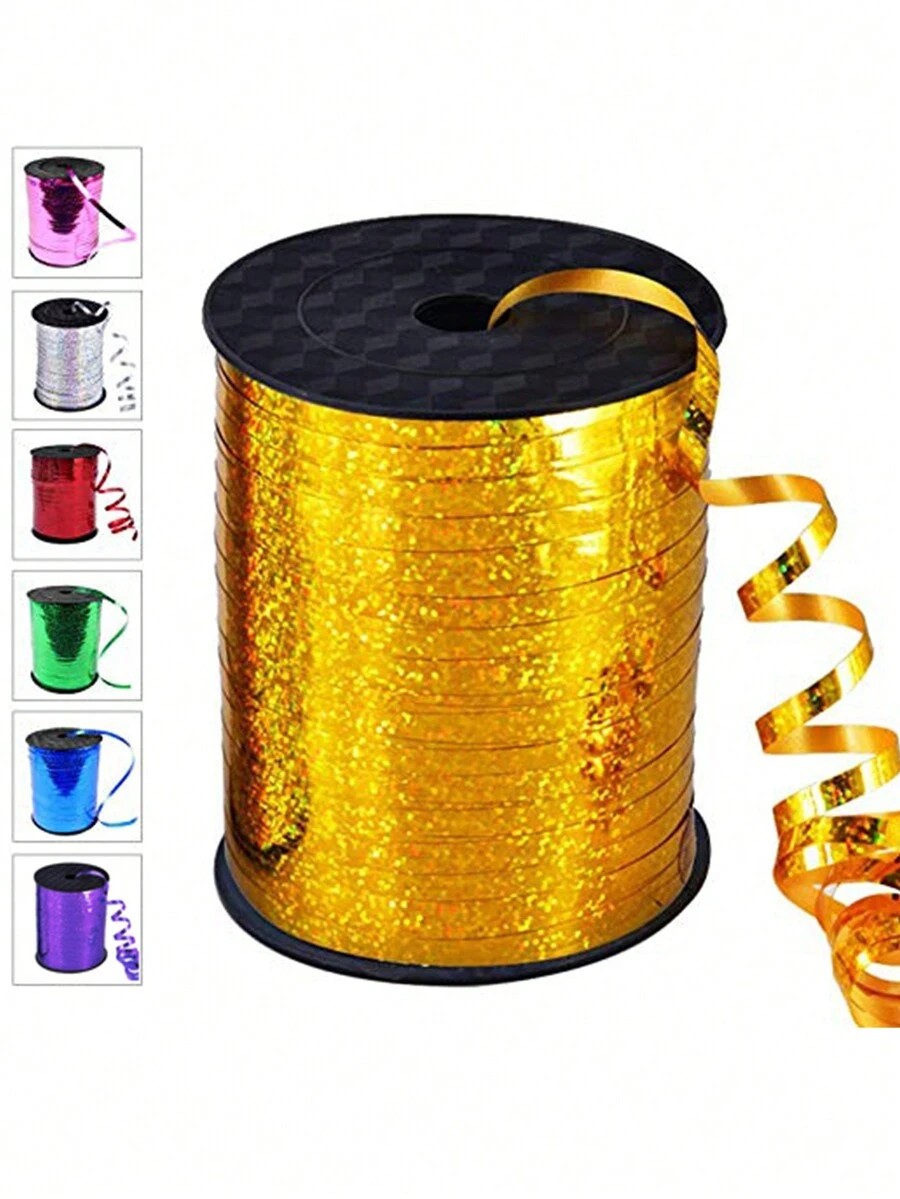 500碼金色捲曲褶皺絲帶,氣球串狀閃亮金屬捲,適用於生日派對節日藝術工藝裝飾花店鮮花裝飾 - 金色 - 查看 1
