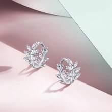 PHNIBIRD 耳環,女士白色葉子鋯石鉑金耳環,925銀金屬過敏友好的耳環,中摺辦公室的圈耳環 - 白色 - 查看 1