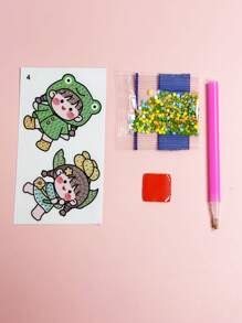 1 Set De Pegatinas De Diamantes De Imitación Adorable De Chica Rana De Dibujos Animados Para Manualidades, Botellas De Agua, Artículos De Papelería, Cuadernos, Decoraciones De Computadoras - Multicolor - Ver 2