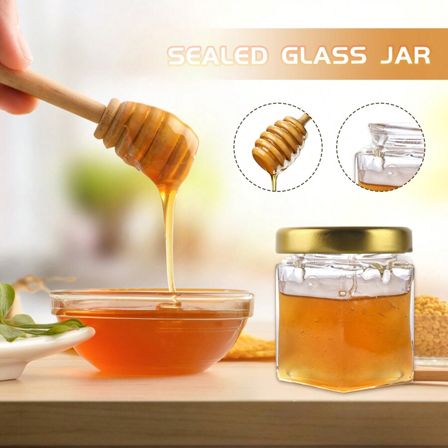 1.6oz Mini Hexagonal Honey Jars, 20 Pack Little Glass Honey Jar With