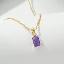 1件s925純銀天然紫晶＆橄欖石項鍊,歐美風格,ins極簡主義豪華鎖骨鏈 - 紫色 - 查看 1