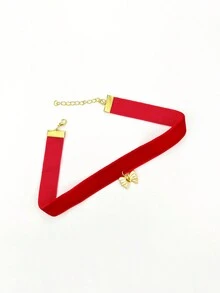 1 件 2000 年風格紅色心形吊墜設計天鵝絨項圈/項鍊/鎖骨鏈,簡約甜美 - 愛心蝴蝶結吊墜 - 查看 14