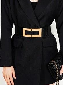 3件多色矩形合金對稱扣彈性高腰束腰帶，適用於穿搭毛衣和秋冬日常，時尚優雅且百搭PU腰帶 - 彩色 - 查看 2