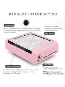 40w Stainless Steel Panel Nail Dust Collector Machine, With Replaceable Filter, Nail Drill Dust Extractor For Salon And Home Use - Perfect For Filtering Nail Dust During Nail Drilling - Pink - View 7