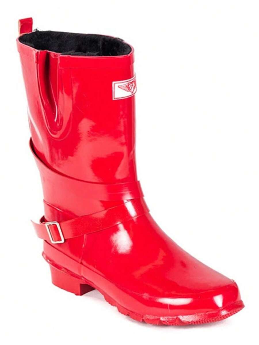 Women Forever Young 11Inch Ladies Rubber Strapped Rain Boot W Fuax Fur , - Đỏ - Xem 1
