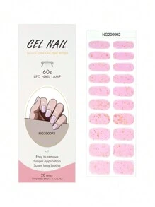 1盒閃粉馬卡龍色光芒半固化uv指甲凝膠貼紙,長效持久,20片適用於手指和腳趾甲,易於使用和卸除,包含1個指甲剪 - 彩色 - 查看 1