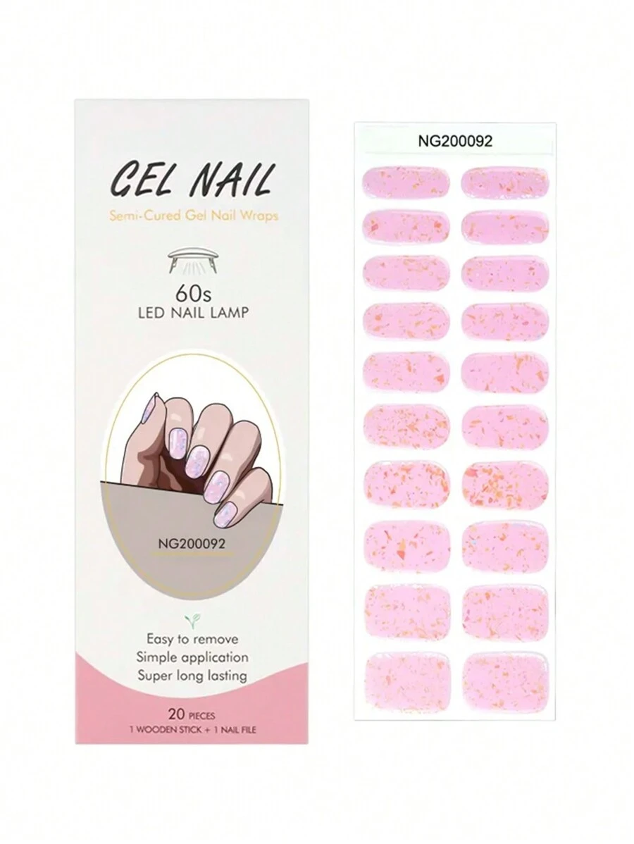 1盒閃粉馬卡龍色光芒半固化uv指甲凝膠貼紙,長效持久,20片適用於手指和腳趾甲,易於使用和卸除,包含1個指甲剪 - 彩色 - 查看 1