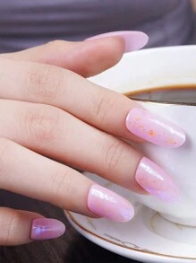 1盒閃粉馬卡龍色光芒半固化uv指甲凝膠貼紙,長效持久,20片適用於手指和腳趾甲,易於使用和卸除,包含1個指甲剪 - 彩色 - 查看 4