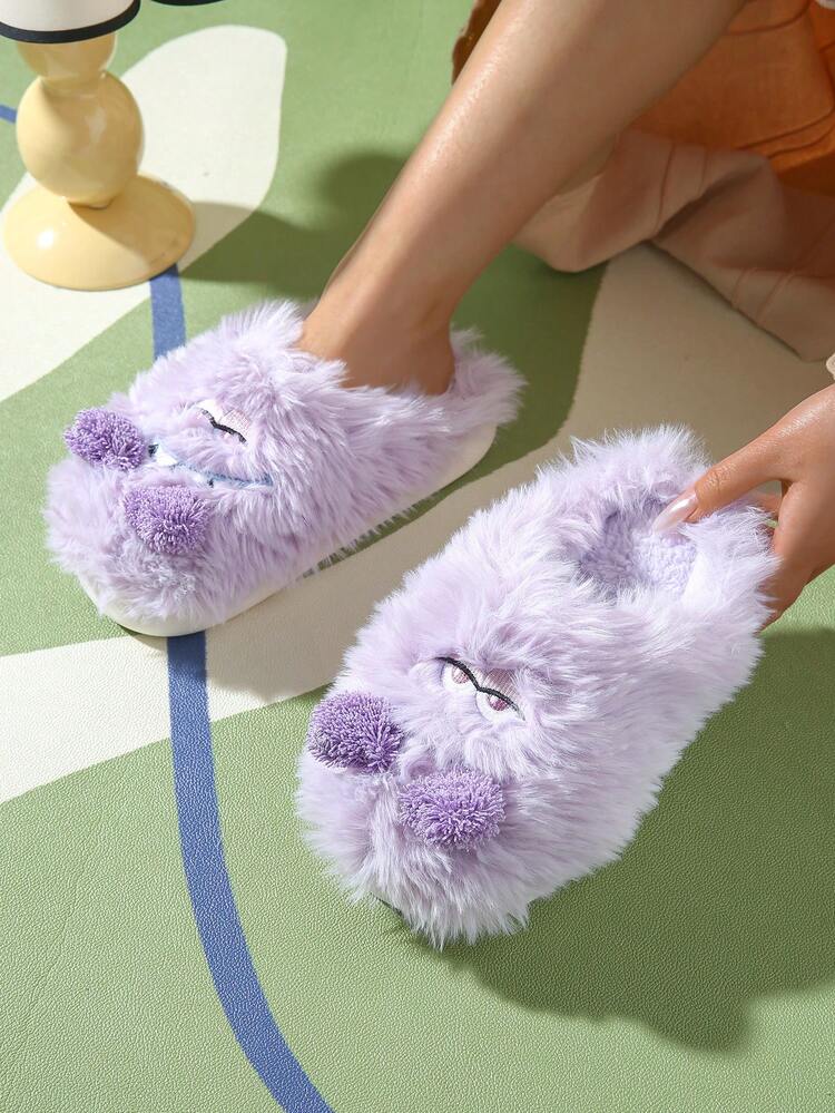 Zapatillas Lindas, Dulces, Suaves, Adorables Y Con Peluche De Monstruo Para Parejas Y Mujeres, Para Uso En Interiores En Hogares, Con Suelas Térmicas Gruesas Y Antideslizantes - Morado - Ver 4
