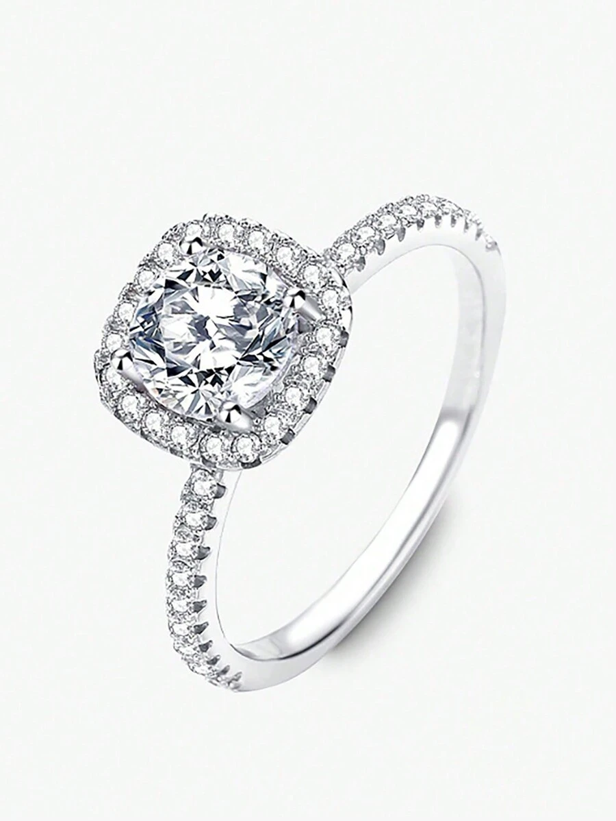 BALMORA 1 Miếng Kim Cương Đầy Đủ Cá nhân hóa Màu bạc Nhẫn Với Khối Zirconia  Đối với phụ nữ Cho đám cưới Qủa tặng Hôn ước Trang sức cô dâu - Bạc - Xem 1