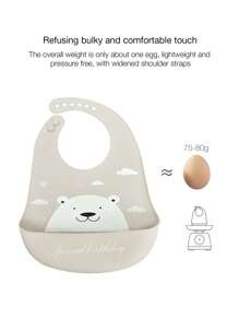 1pc Baby Cartoon Animal Pattern Silicone Waterproof Bib, Suitable For Eating - Light Grey - View 6