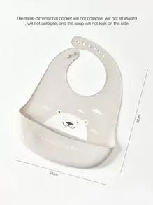 1pc Baby Cartoon Animal Pattern Silicone Waterproof Bib, Suitable For Eating - Light Grey - View 4