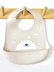 1pc Baby Cartoon Animal Pattern Silicone Waterproof Bib, Suitable For Eating - Light Grey - View 2
