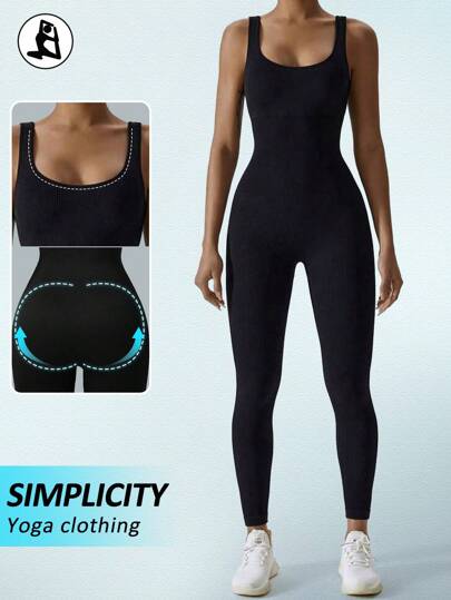 Yefecy 1 st kvinnor enfärgad högstretchig löpar- och fitnesskläder sömlös yogajumpsuit