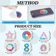 48入組焦慮感觸感貼紙、手指按摩紋路玩具,抗壓觸覺糙感貼紙,能夠減緩成人和青少年的焦慮症狀,適用於寫字桌和教室 - 彩色 - 查看 3