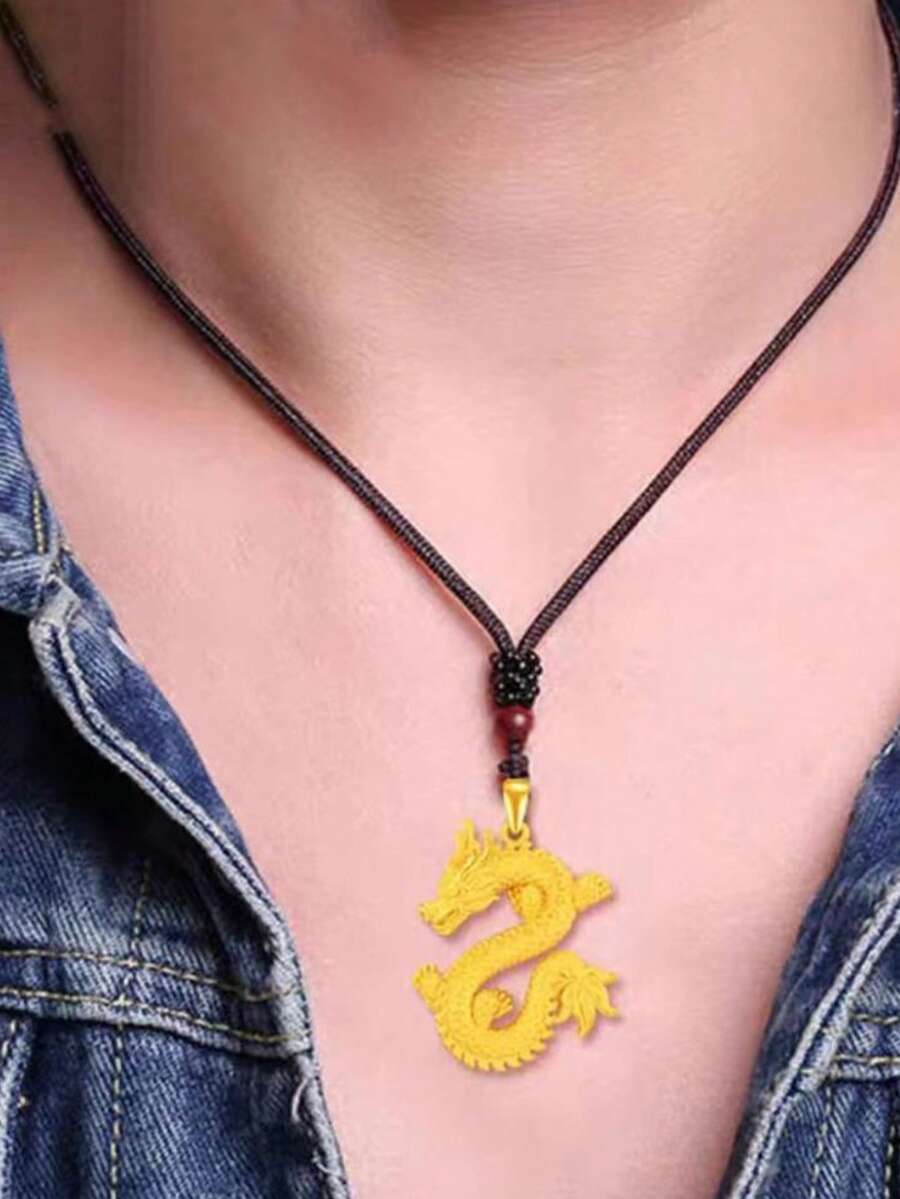 1 件黃金金屬龍形吊墜生肖金龍吊墜黃銅鍍金男士霸氣項鍊吊墜 - 金色 - 查看 1