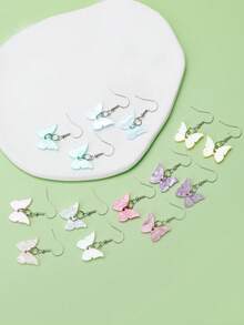 14入組兒童可愛蝴蝶形糖果色耳環,適用於女孩 - 彩色 - 查看 4