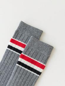 3 雙/套兒童襪子,男孩和女孩白色高筒和中筒襪,兩雙條紋足球愛好者襪子 - 彩色 - 查看 9