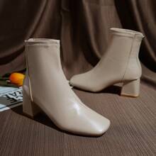 Chóp giầy hình vuông Dày Gót chân Trắng Giày ống Ankle Đối với phụ nữ , Mùa Xuân , Mùa thu , Mùa Đông , Phong cách Pháp , Giày cao gót Ngắn Giày ống Ngắn - Màu be - Xem 3