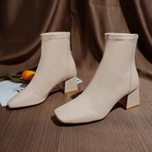 Chóp giầy hình vuông Dày Gót chân Trắng Giày ống Ankle Đối với phụ nữ , Mùa Xuân , Mùa thu , Mùa Đông , Phong cách Pháp , Giày cao gót Ngắn Giày ống Ngắn - Màu be - Xem 2