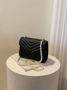 流行的刺繡細節斜跨包 - 黑色 - 查看 1