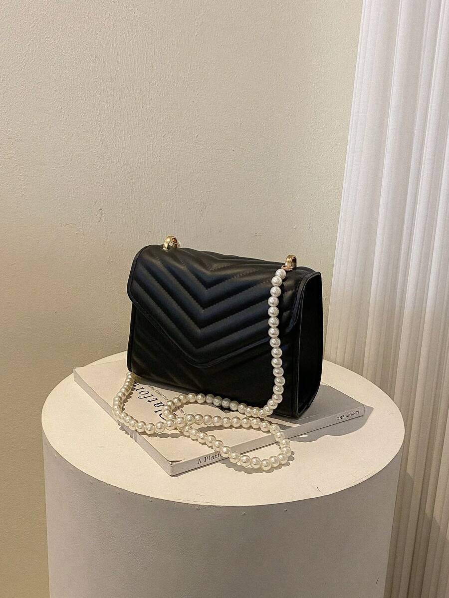 流行的刺繡細節斜跨包 - 黑色 - 查看 1