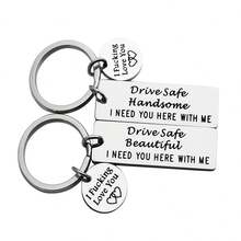 "Ankiyabe Drive Safe Keychain Drive Safe I Need You Here With Me Keyring Boyfriend Gift Trucker Gift New Driver Gifts " - Silver - View 5