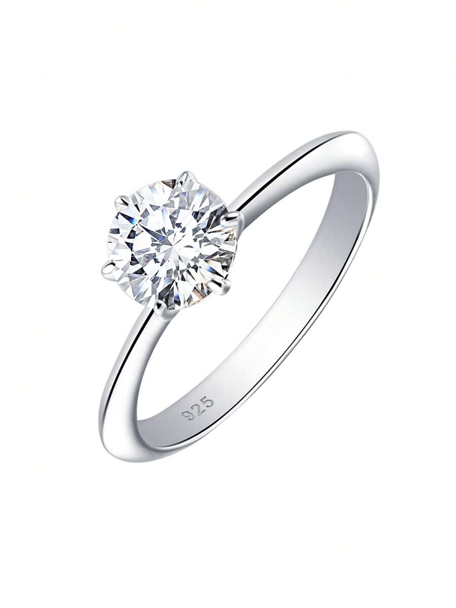AIHUASI 1 chiếc nhẫn đính hôn kim cương Moissanite lấp lánh không màu cắt tròn 925 tinh xảo do phòng thí nghiệm tạo ra 6,5*6,5mm 1,0Ct dành cho nữ Nhẫn cưới Trang sức cao cấp Quà tặng ngày lễ tình nhân kèm Chứng chỉ GRA