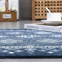 Moroccan Washable Area Rug Boho Bedroom Rug Geometric Indoor Rug For Living Room Soft Non Slip Throw Kitchen Mat Farmhouse Rug Accent Carpet For Nursery Office Foyer - Blue - View 4