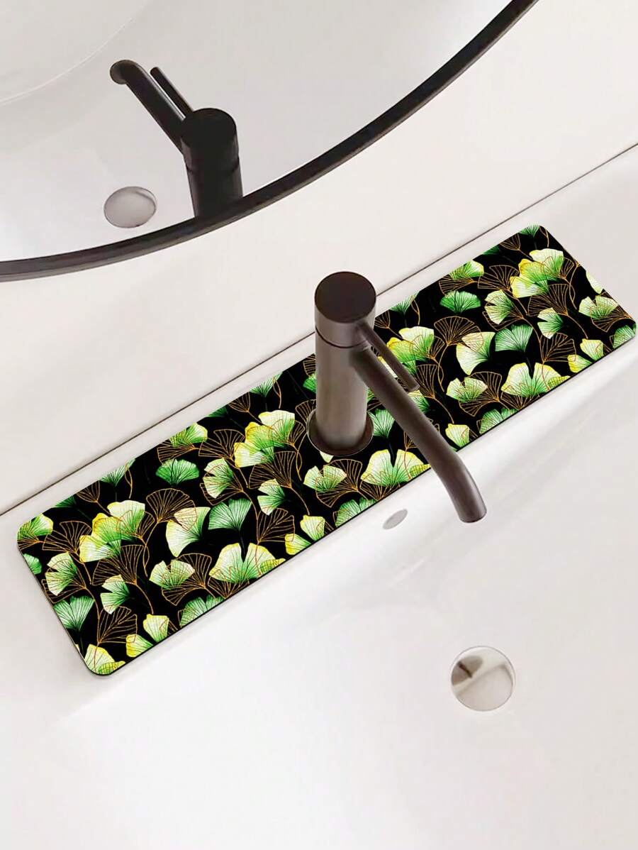 1入銀杏葉印花矽膠除臭水龍頭墊,防滑,適用於浴室和廚房的各種水龍頭 - 彩色 - 查看 1