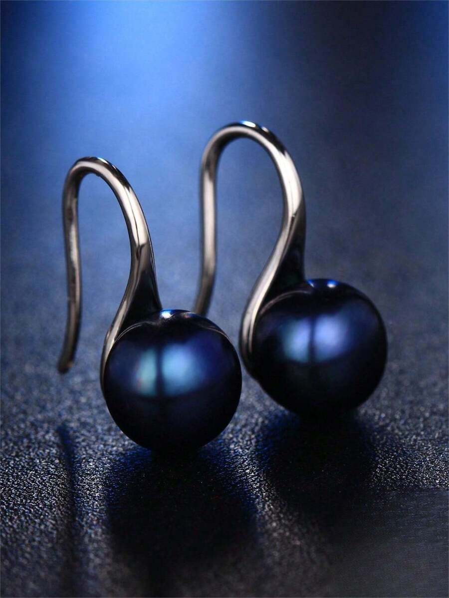 1 对时尚仿珍珠装饰银耳环女士礼物婚礼珠宝新娘珠宝节日 - 黑色 - 查看 1