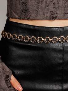 1條女士金色雙環金屬鍊式腰帶,時尚腰鏈適合日常穿搭,還可以作為身體鏈 - 金色 - 查看 2