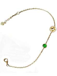 1入組天然翡翠鍍銅幣和財富符號設計手工雕琢翡翠和發光綠色卵形串珠彈性手鐲,女性日常佩戴適用 - 綠色 - 查看 5