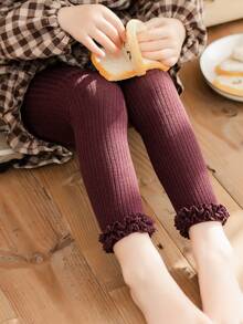 1 Miếng Cô gái Hợp thời Sọc Viền ren Quần legging Cropped , Thoải mái & Linh hoạt , Thích hợp Đối với Mặc hàng ngày Và Đi dạo - Nhiều màu - Xem 4